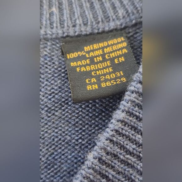 Viyella L Blue Steel Knit Longsleeve 100% MERINO WOOL V-neck Men's Sweater - Picture 3 of 7